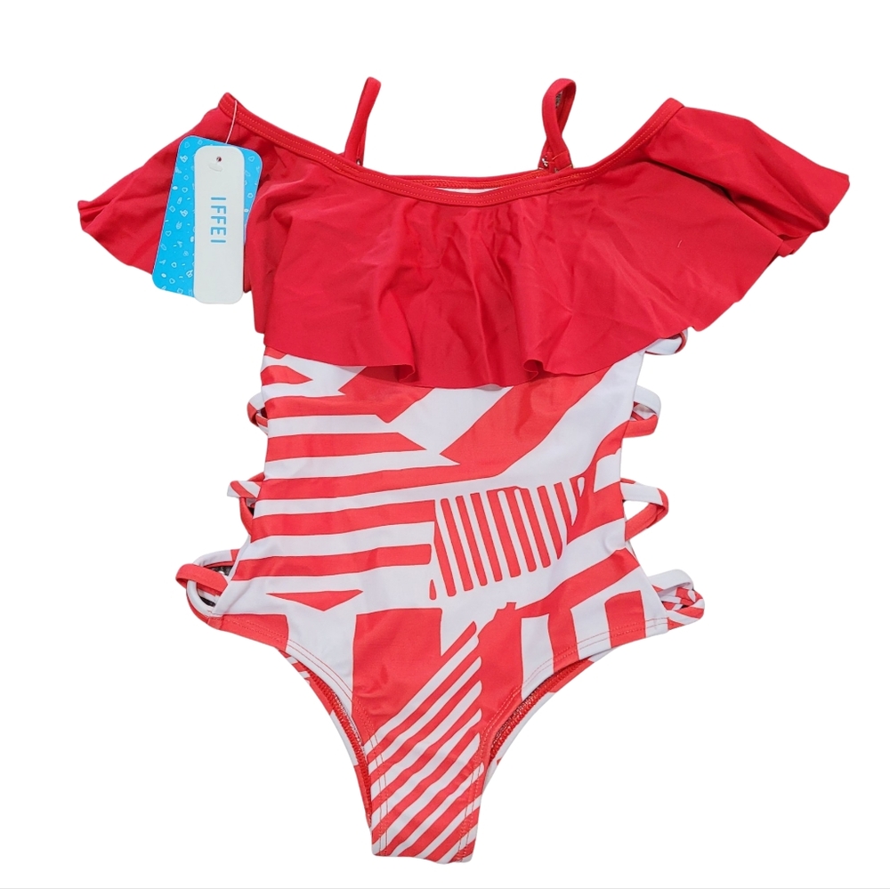 Girls Ruffle Side Cut Out Swimsuit